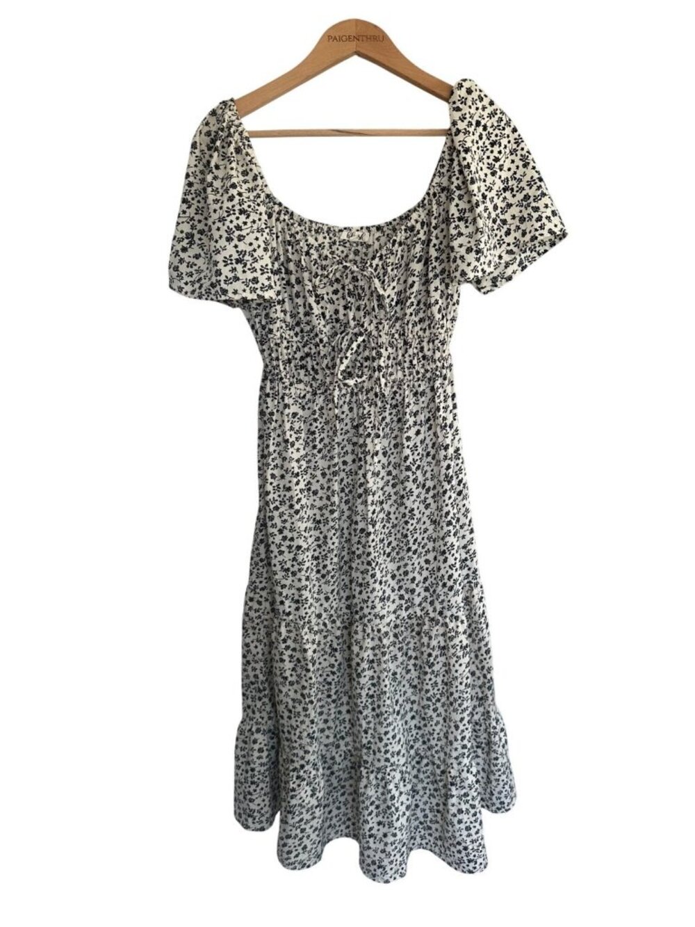 Blush Women's M Black White Midi Dress Puff Sleeve Cottagecore Coquette
